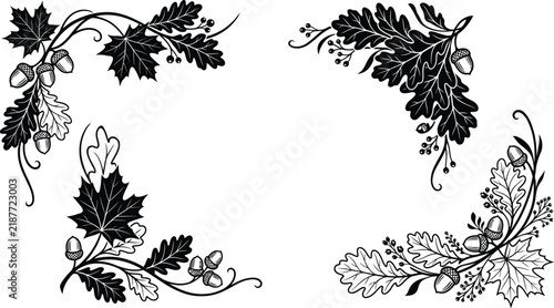 Vintage grapevine border illustration a detailed black and white design for festive fall and thanksgiving day celebrations