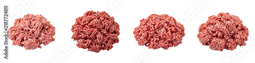 Fresh Raw Minced Beef Meat Piles Isolated on White Background Stock Photo Set
