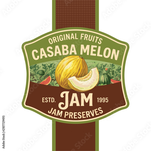 Obraz na plátně Casaba Melon Fruit Jam Preserves Vintage Style Label Sticker Design Featuring De