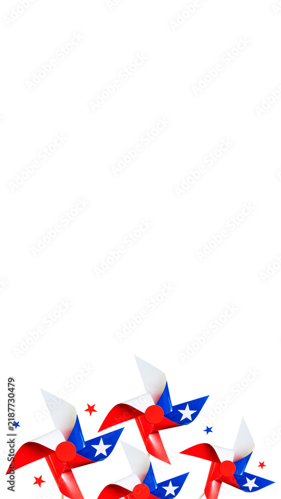 Obraz premium Red, white, and blue pinwheels with stars on a transparent background, symbolizing american celebration