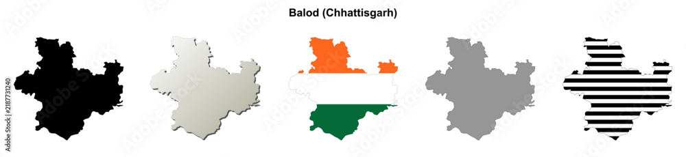 Obraz premium Balod (Chhattisgarh) blank outline map set