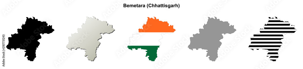 Fototapeta premium Bemetara (Chhattisgarh) blank outline map set