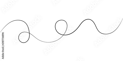 Continuous black wavy line drawing with loops and swirls