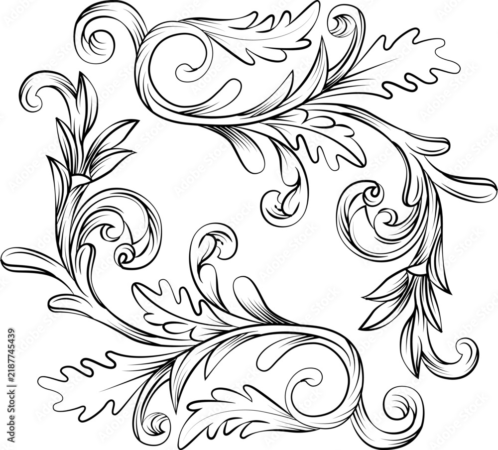 Fototapeta premium Vintage Circular Floral Frame with Flowing Vine and Scroll Details