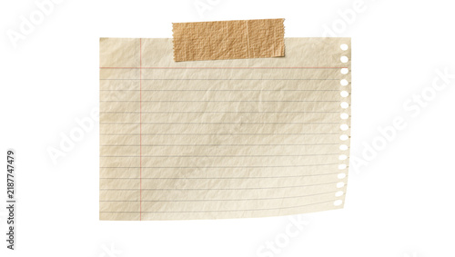 Foto Torn lined paper note with taped edge, isolated on transparent background