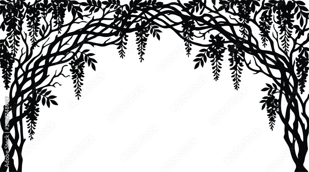 Fototapeta premium Wisteria Tree Trunk Archway Silhouette Vector Botanical Garden Gate Clipart