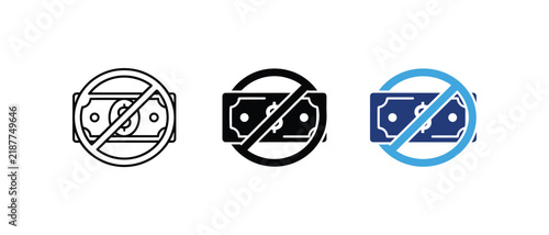 Bild auf Leinwand No cash ban and forbidden money banknote icon vector set