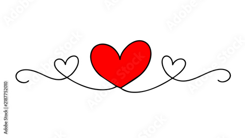 One single drawing of heart and color shape love sign. Thin contour and romantic symbol for web banner and greeting card in simple linear style. editable stroke Doodle outline vector illustration.