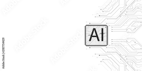 Artificial intelligence processor chip on circuit board. AI technology background with digital lines. Microchip hardware vector.