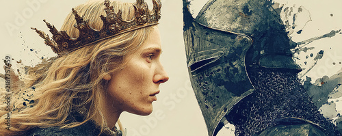 Queen and knight facing conflict watercolor concept. Ia