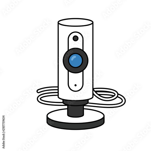 Webcam with blue lens and black base
