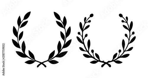 Картината върху платно Set black silhouette circular laurel foliate, wheat and oak wreaths depicting an