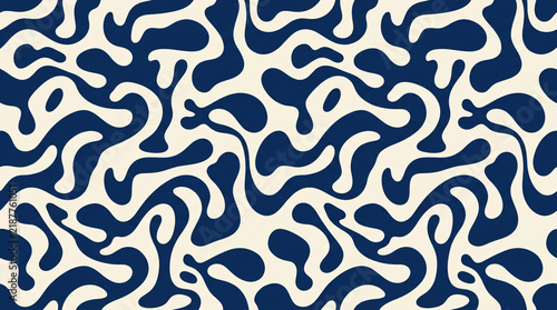 Seamless Abstract Fluid Wave Pattern Blue Organic Shapes Background