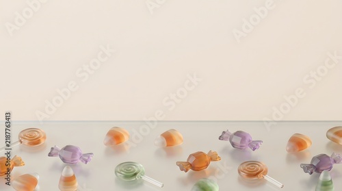Assorted Colorful Glass Candy on Light Surface Background