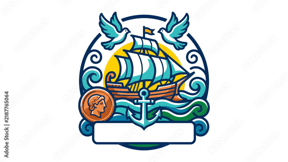Fototapeta premium Flat vector design of ship and doves symbolizing Cyprus independence celebration