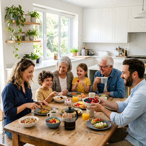 Happy Multi-Generational Family Enjoying A Healthy Breakfast Together