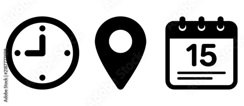 Clock Location Calendar Flat Icon Set