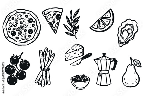 Italian Food And Cooking Vector Icon Set