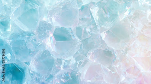 Naklejka 淡い水色の透明な氷の結晶が重なり合う、涼やかで幻想的な抽象背景