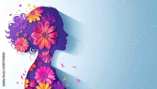 Woman with flowers in hair profile.
