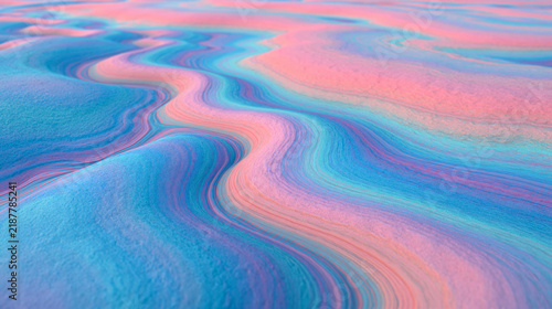 Abstract Waves of Blue and Pink Hues with Textured Patterns in a Dreamy Landscape