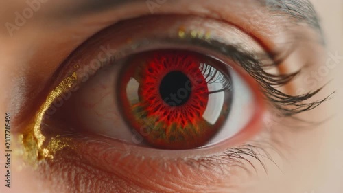 Extreme macro photorealistic footage of a single beautiful human eye inspired by traditional Spanish matador styling