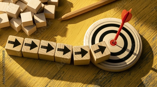 Wooden Blocks Building a Stairway Toward Success and Career Growth Concept