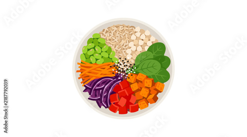 Healthy colorful buddha bowl illustration isolated on white background