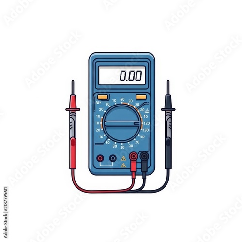 Obraz na płótnie Isolated Blue Digital Multimeter Vector Icon with Probes