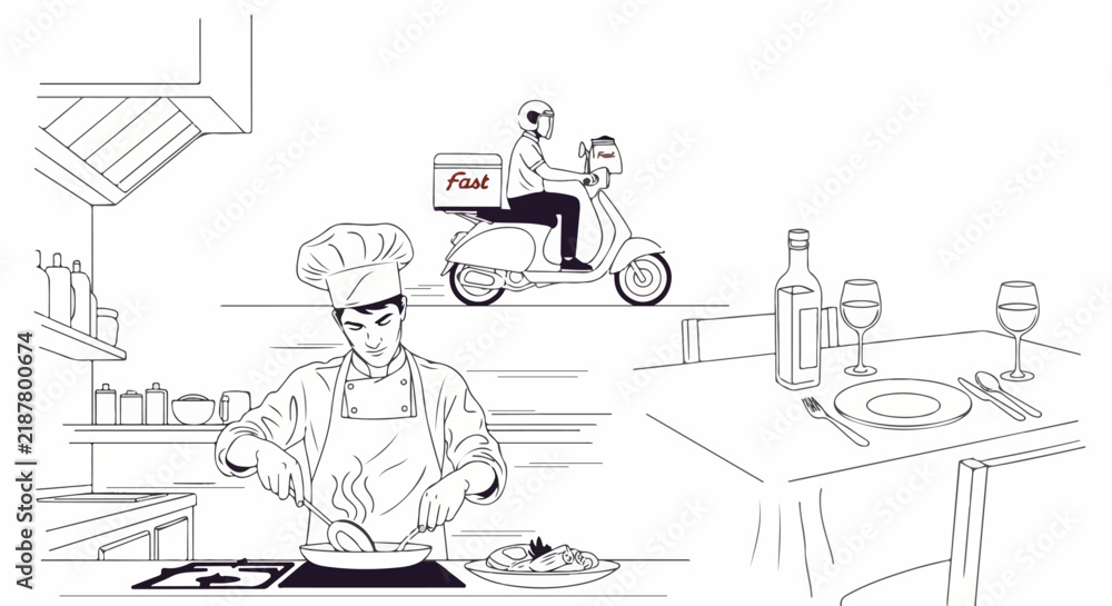 Fototapeta premium Chef preparing food in kitchen.
