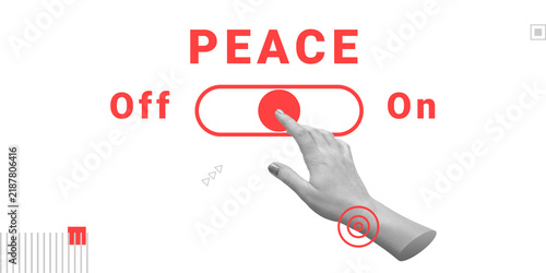 Картината върху платно Hand pushes switch turning peace on