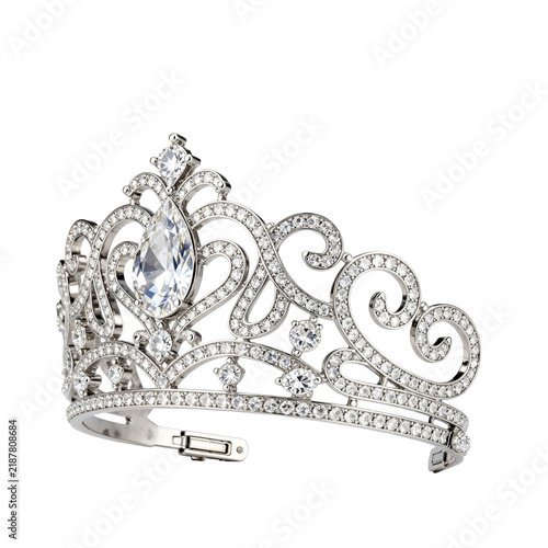 [Transparent Background PNG]Luxury Silver Tiara With Sparkling Clear Gemstones