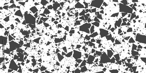Uneven abstract black and white polygon pattern with cracked shard. Angular and fragmented design. For social media post and poster.