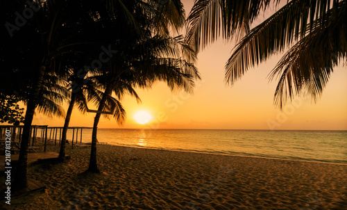 gorgeous tropical sunset on Cayo Coco Cuban beach