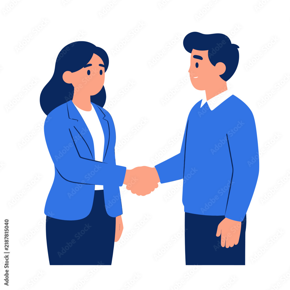 Fototapeta premium Professional Businesswoman and Businessman Shaking Hands in a Successful Partnership Agreement, Two Young Diverse Professionals Meeting in a Modern Office Setting for a Corporate Deal