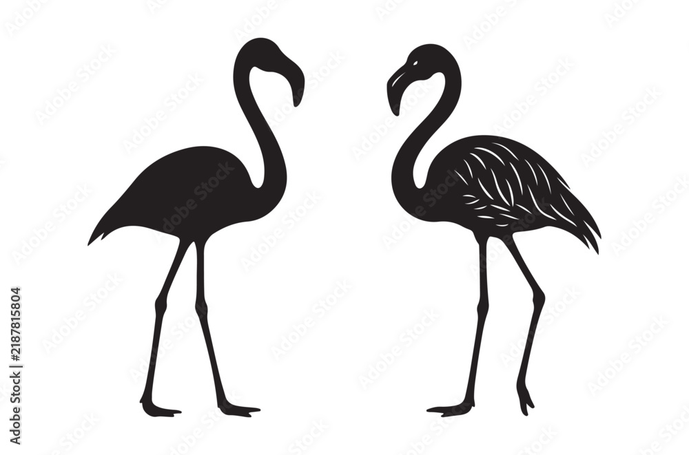 Fototapeta premium two flamingo silhouettes on white background high quality