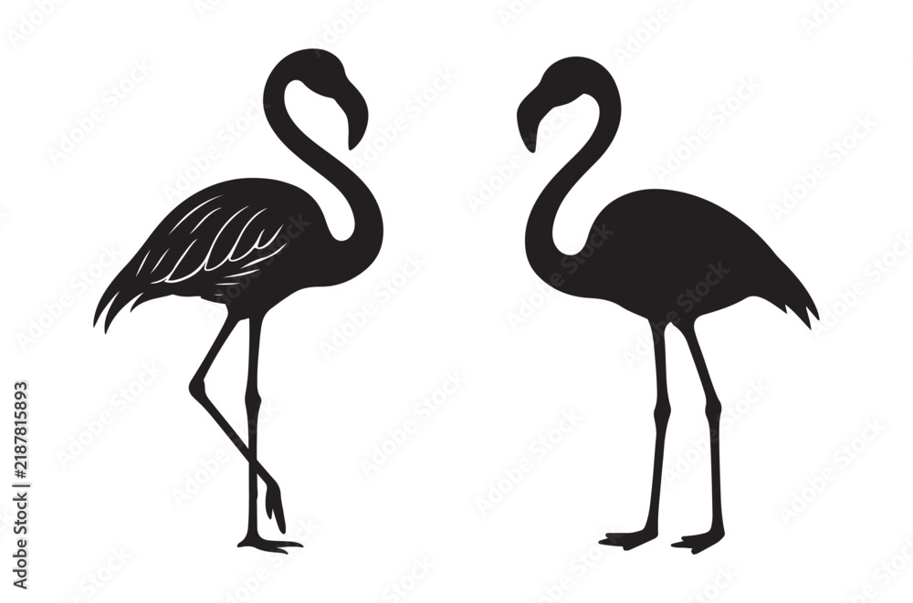Fototapeta premium two flamingo silhouettes on white background high quality