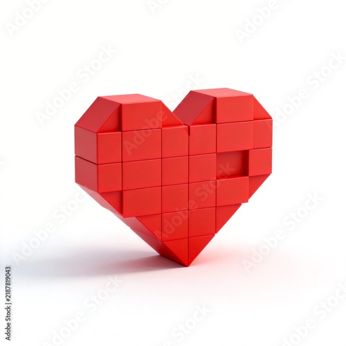 Obraz na płótnie Three-dimensional red heart constructed from small cubic blocks