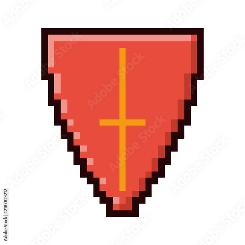 Foto Pixel Art Red Shield with Yellow Cross Retro Video Game Asset Icon Isolated on W