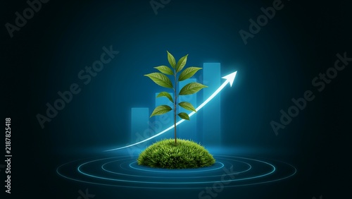 Growth of a business plant with rising financial arrow chart for sustainable economic development and corporate success