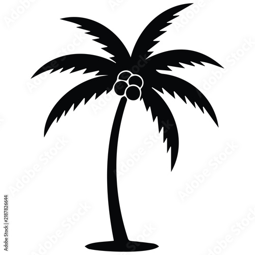Palm tree silhouette with coconuts black icon vector for tropical travel branding design.