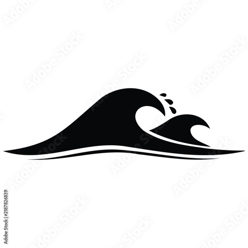 Two ocean waves black silhouette with water splashes, depicting powerful sea motion.