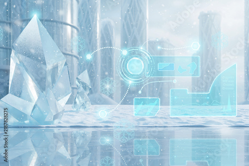 Futuristic High Tech City Skyline Hologram Visualizing Cyber Smart City Infrastructure