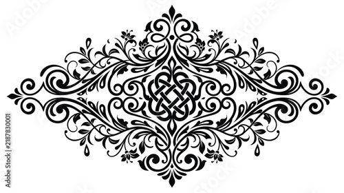 Принти на полотні Intricate black and white ornamental pattern featuring arabesque curls and filigree
