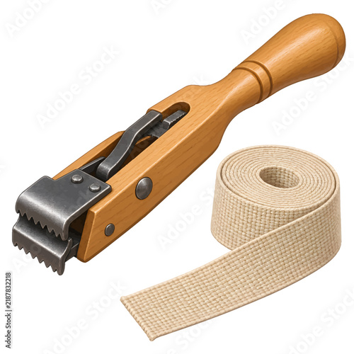 Upholstery webbing stretcher tool and jute tape roll for furniture restoration and repair projects