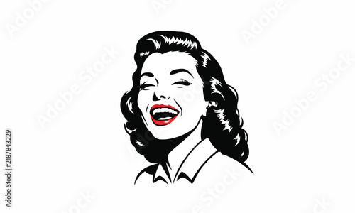 Laughing vintage woman portrait vector illustration