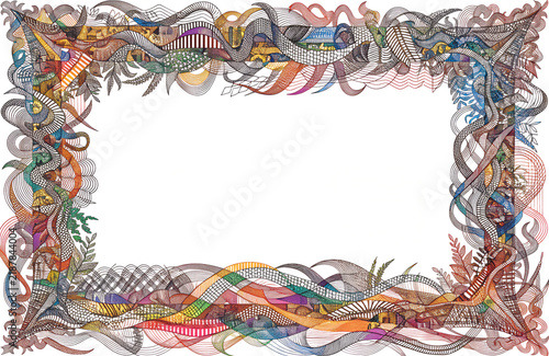 Ultra-Complex Multicolor Line Art Frame with Dense Intricate Ornamental Pattern