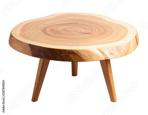 Minimalist Round Coffee Table Made from a Natural Wood Slab with Tripod Legs