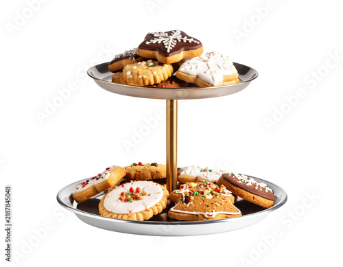 Assorted Christmas Cookies on a Two-Tiered Serving Tray