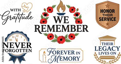 Cuadro en lienzo Remembrance day typography collection featuring commemorative lettering and memo
